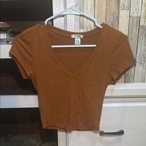 Burnt Orange V-Neck Ribbed Top